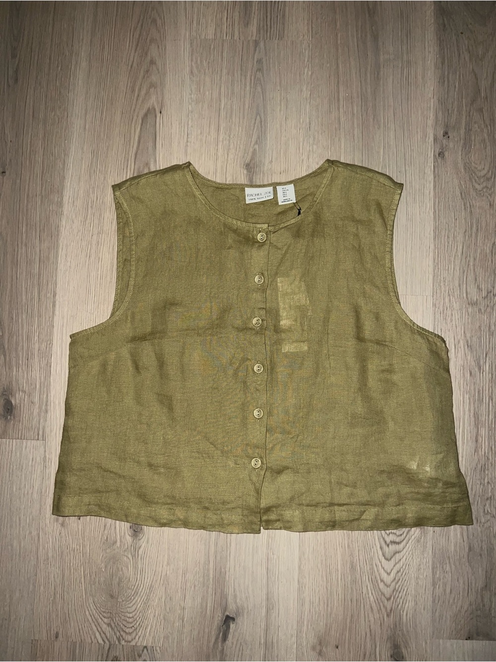Rachel Zoe Green Linen Sleeveless Button-Down Shirt size L NWT